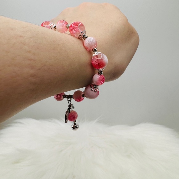 Pink Beaded w/ Angel Charm Bracelet - Small wrists - Picture 3 of 4